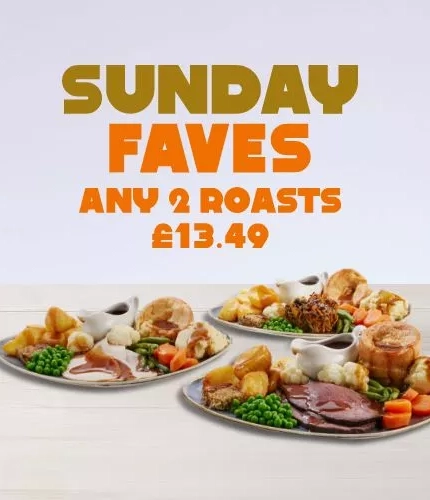 Sunday Faves - any 2 roasts for £13.49