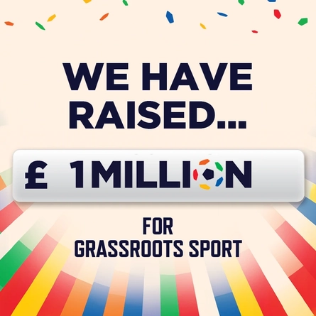 A banner which says 'So far, we have raised £773,421 for grassroots sport'.